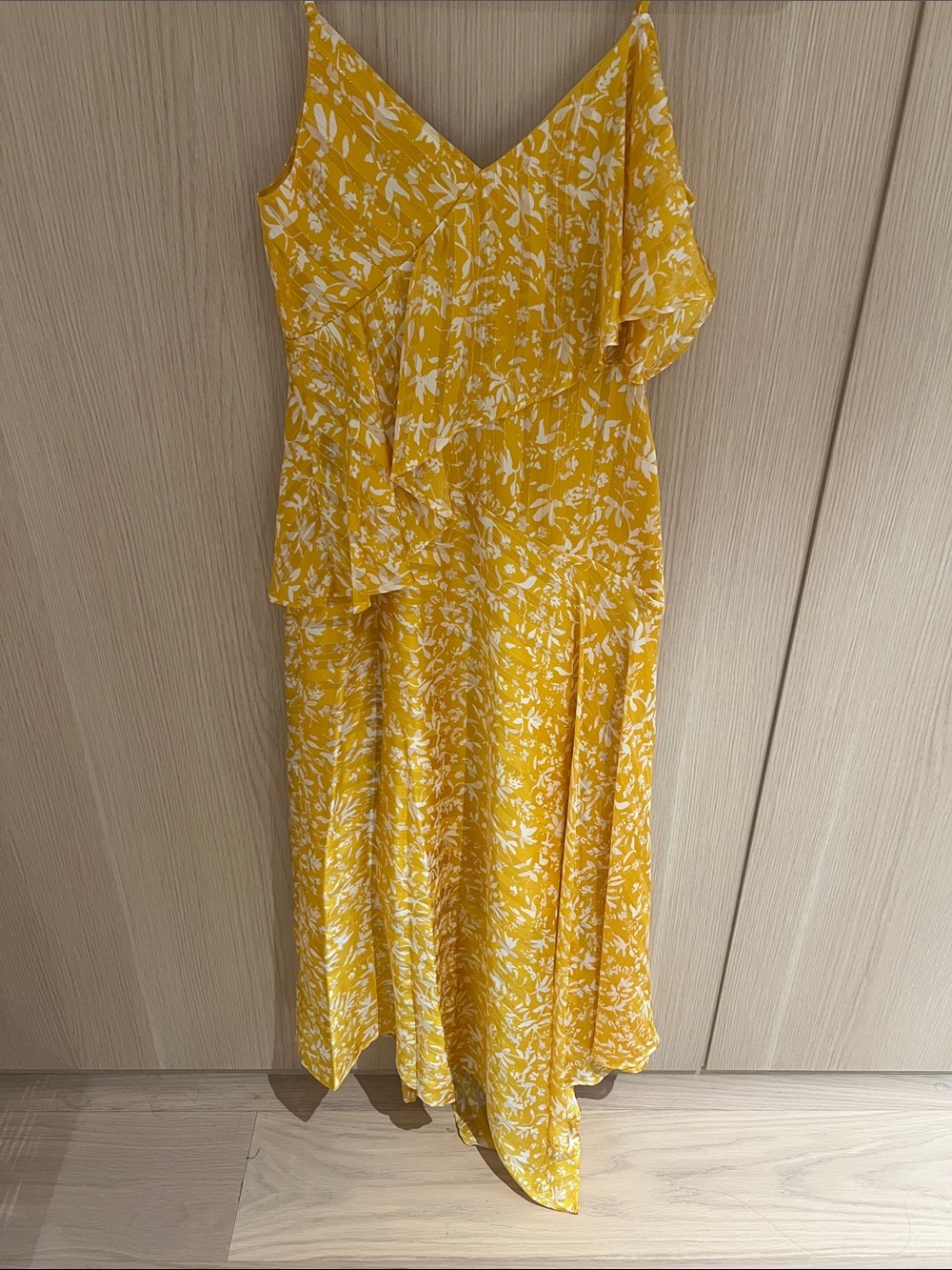 BCBGMaxAzria Yellow Floral High-Low Ruffle Dress - Picture 10 of 10